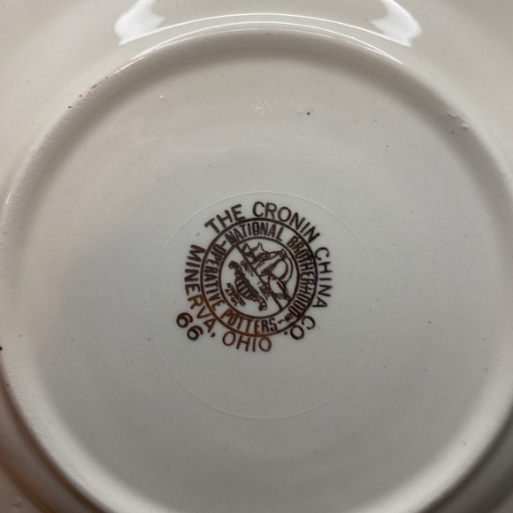 6 Cronin China Co. Salad Plates 7 1/4” Colonial Couple Gold Rim Minerva Ohio - Picture 9 of 10